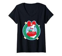 Donna Festa a Fumetti retrò dei Peanuts Snoopy Dear Santa Maglietta con Collo a V