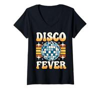 Donna Festa da Discoteca retrò Disco Fever Maglietta con Collo a V