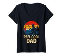 Donna Festa del papà Reel Cool Dad Fishing Maglietta con Collo a V