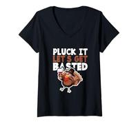 Donna Festa del Ringraziamento Bere Divertente Pluck It Let's Get Basted Maglietta con Collo a V