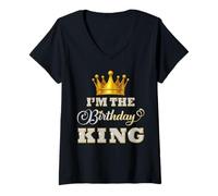 Donna Festa di Compleanno I'm The Birthday King per Lui Crown Men Boys Maglietta con Collo a V