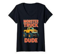 Donna Festa di compleanno per bambini Monster Truck Dude Cute Boys Maglietta con Collo a V