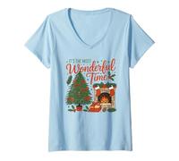 Donna Festa di Natale It's The Most Wonderful Time Maglietta con Collo a V