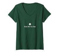Donna Festa di San Patrizio Kiss Me I'm Gay Maglietta con Collo a V