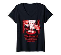 Donna Festa di St Anthony North End Boston Divertente Pizza Souvenir Maglietta con Collo a V