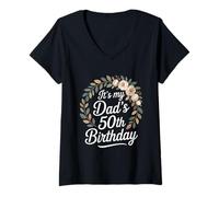 Donna Festa per festeggiare il 50° compleanno della corona floreale di "It's My Dad" Maglietta con Collo a V
