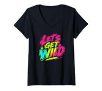 Donna Festa retrò Anni '80 Let's Get Wild Maglietta con Collo a V