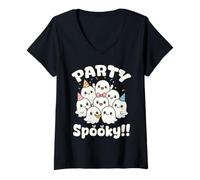 Donna Festa spettrale Festeggiare Fantasmi Kawaii Halloween Maglietta con Collo a V