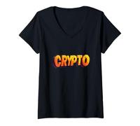 Donna Festeggia il futuro con questo logo Blockchain Statement Maglietta con Collo a V
