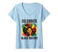 Donna Festeggia la Storia Nera Melanina Girl Afrocentric African Maglietta con Collo a V