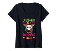 Donna Festeggia la Vita Ricorda la Morte Dia De Los Muertos Maglietta con Collo a V