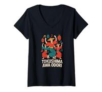 Donna Festival di Danza Giapponese di Tokushima Awa Odori Souvenir Maptsuri Maglietta con Collo a V