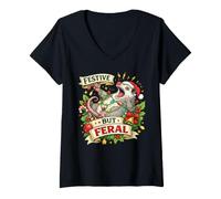Donna Festive But Feral Opossum Christmas Funny Maglietta con Collo a V