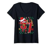 Donna Festive Six Seven Christmas Countdown Santa And Renne Art Maglietta con Collo a V