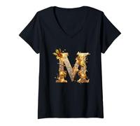 Donna Festive Sparkle Lettera M Christmas Magic Maglietta con Collo a V