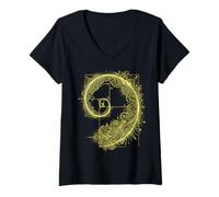 Donna Fibonacci Spiral Ratio Matematico Matematico Geometria Sacra Maglietta con Collo a V