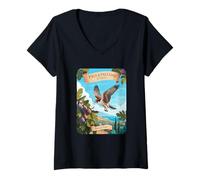 Donna Fichi Falcons Cipro Natura Uccelli Scenic Volo Frutta Maglietta con Collo a V