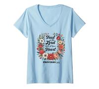 Donna Fidati del Signore Proverbi 3:5 Cristiano Floreale Credente Dio Maglietta con Collo a V