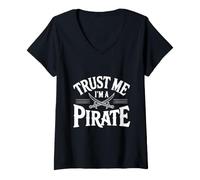 Donna Fidati di Me, Sono Un Pirata Maglietta con Collo a V
