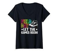 Donna Field Day Let The Games Begin Bambini Ragazzi Ragazze Insegnanti Maglietta con Collo a V