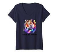 Donna Fierce by Nature Tiger Art Maglietta con Collo a V
