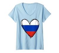 Donna Fiero Russo Ragazzo Ragazza Zia Zio papà Mamma Russia Bandiera Cuore Maglietta con Collo a V