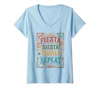 Donna Fiesta Siesta Tequila Repeat Fun Celebration Maglietta con Collo a V