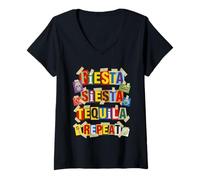 Donna Fiesta Siesta Tequila Repeat Messicano Party Fun Maglietta con Collo a V