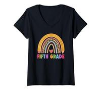 Donna Fifth Grade Teacher Student Boho Rainbow Back To School Maglietta con Collo a V