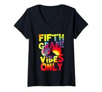 Donna Fifth Grade Vibes Back To School Teacher Student Tie Dye Maglietta con Collo a V