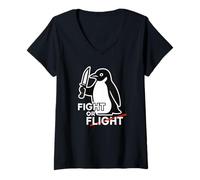 Donna Fight or Flight - Simpatico pinguino con coltello e scritta divertente Maglietta con Collo a V