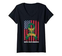 Donna Fight The Stigma Green Ribbon FIGHT THE STIGMA Salute Maglietta con Collo a V