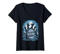 Donna Figli della Tomba Zombie Mani Cimitero Maglietta con Collo a V