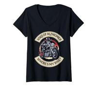 Donna Figli di Alzheimer Dov'è la mia Bici Grumpy Old Biker Maglietta con Collo a V