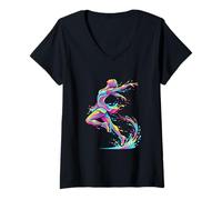 Donna Figura Skater Splash Acquerello Art Maglietta con Collo a V