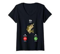 Donna Fih Calling Remind me Messaggio Rifiuta Accetta Amante della pesca Maglietta con Collo a V