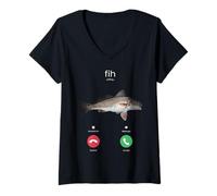 Donna Fih Calling Remind Me Messaggio Rifiuta Accetta Telefonata Pesce Maglietta con Collo a V