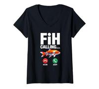 Donna Fih Calling Ricordami Messaggio Rifiuta Accetta Telefonata Pesce Maglietta con Collo a V