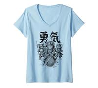 Donna Filato Kanji Samurai Kittens, Amante dei Gatti, Kitten Courage Maglietta con Collo a V