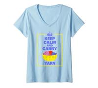 Donna Filato Keep Calm And Carry, Divertente Design a Maglia Maglietta con Collo a V