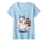 Donna Filippine Filippine Nipoti Anatra La mia Lola mi ama Maglietta con Collo a V