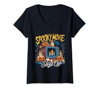 Donna Film spettrale Club Sociale TV Vintage Halloween Horror Art Maglietta con Collo a V