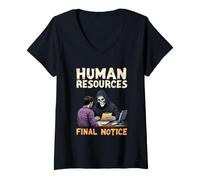 Donna Final Notice Human Resources Morte Lavoro Maglietta con Collo a V