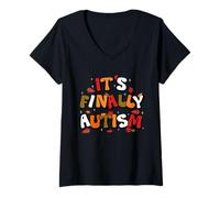 Donna Finally Autumn Autism Awareness Maglietta con Collo a V
