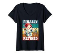 Donna Finally Retired Dad Gnome For Men And Women Happy Retirement Maglietta con Collo a V