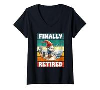 Donna Finally Retired Fishing Grandpa Gnome Graphic For Retirement Maglietta con Collo a V