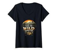 Donna Find Me Where The Wild Things Are Vintage Camping Outdoor Maglietta con Collo a V