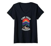 Donna Find Your Trailhead Hiking Mountain Outdoors Design Maglietta con Collo a V