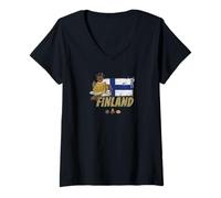 Donna Finlandia Souvenir Bandiera Tenda dell'Annata dell'alce Maglietta con Collo a V