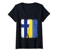 Donna Finlandia Ucraina Mezza Bandiera Finlandese Ucraina Patrimonio Maglietta con Collo a V
